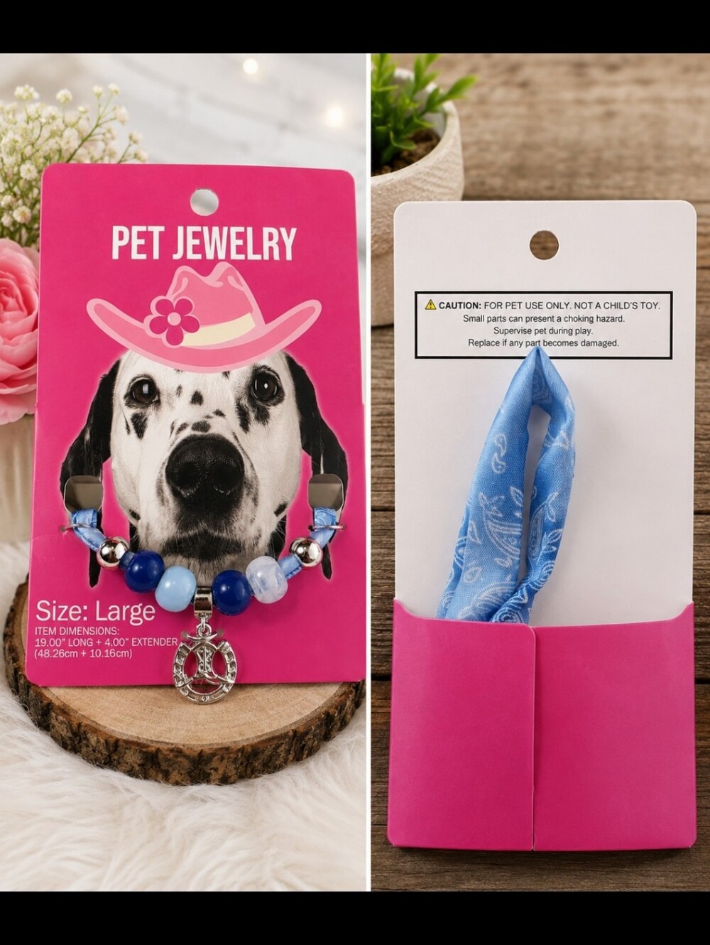 PET JEWELRY / NECKLACE Blue Beaded Pet Jewelry Necklace - Size Large - Picture 2 of 4